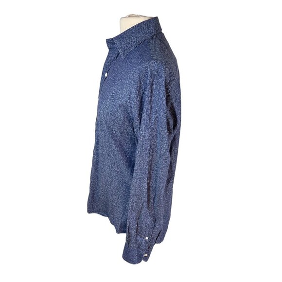 Men's Ledbury Blue Pattern Slim Fit Button-Down Shirt - Picture 3 of 5